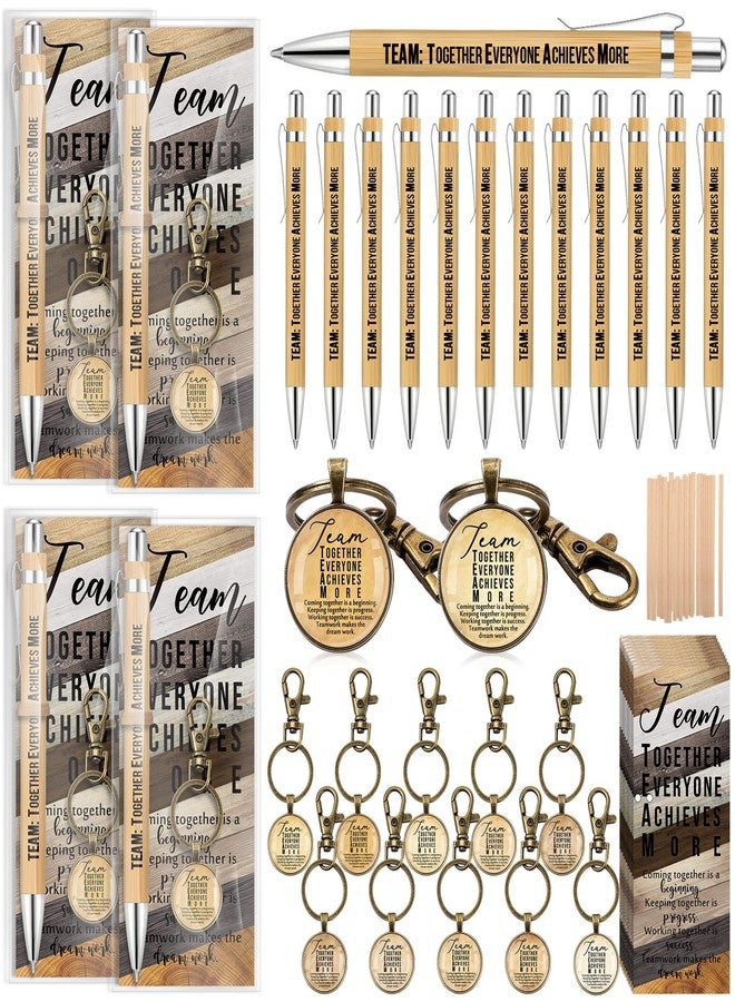 Trandraft 12 Sets Team Appreciation Gifts for Employees Bulk Christmas Inspirational Bamboo Pens Thank You Keychains Motivational Bookmarks Best Team Ever for Teacher Coworker Staff Nurse - Image 1